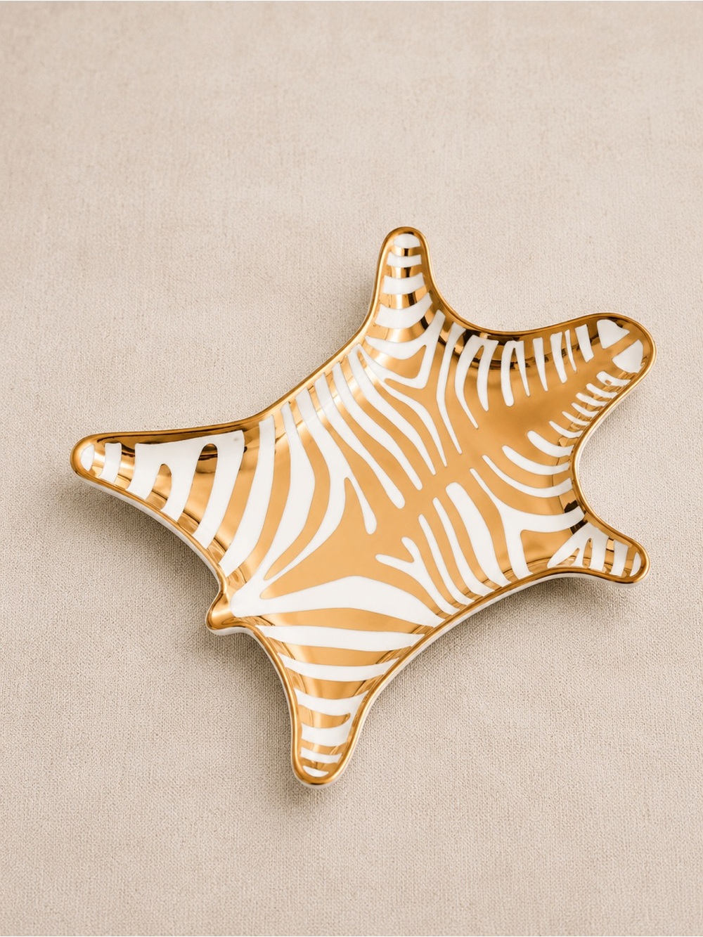 Jonathan Adler Zebra Porcelain Ring Dish Jewelry Tray Gold White - Picture 3 of 7